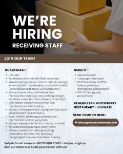 Lowongan Kerja Sebagai Receiving Staff untuk Gooseberry Restaurant Penempatan di Uluwatu, Badung