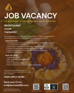 Lowongan Kerja Sebagai Receptionist, Cook, Therapist untuk PT. Amrtasiddhi Pusat Ayurveda Bali Penempatan di Ubud, Gianyar