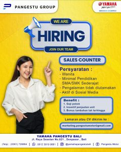 Lowongan Kerja Sebagai Sales Counter, Sales Marketing, Driver untuk Yamaha Pangestu Group Penempatan di Denpasar