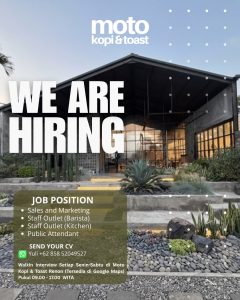 Lowongan Kerja Sebagai Sales & Marketing, Staff Outlet (Barista), Staff Outlet (Kitchen), Dll untuk Moto Kopi & Toast Bali Penempatan di Bali