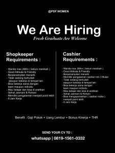 Lowongan Kerja Sebagai Shopkeeper & Cashier untuk PDF Women Penempatan di Denpasar
