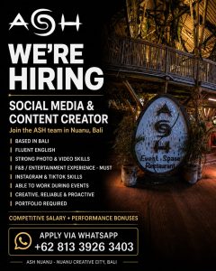 Lowongan Kerja Sebagai Social Media & Content Creator untuk Ash Nuanu Penempatan di Tabanan