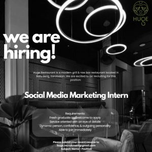 Lowongan Kerja Sebagai Social Media Marketing Intern untuk HUGE Restaurant Penempatan di Badung