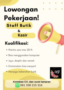 Lowongan Kerja Sebagai Staff Butik dan Kasir untuk Anggun Kebaya Butik Penempatan di Denpasar