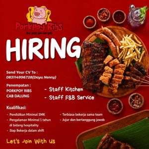 Lowongan Kerja Sebagai Staff Kitchen, Staff F&B Service untuk Porkpoy Ribs Penempatan di Dalung, Badung