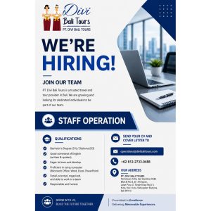 Lowongan Kerja Sebagai Staff Operation untuk Divi Bali Tours Penempatan di Kuta, Badung
