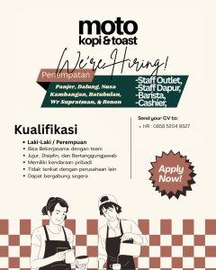 Lowongan Kerja Sebagai Staff Outlet, Staff Dapur, Barista, Cashier untuk Moto Kopi & Toast Bali Penempatan di Bali
