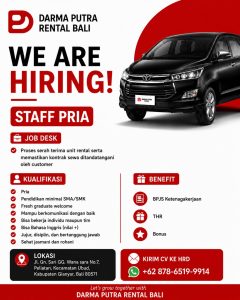 Lowongan Kerja Sebagai Staff Pria untuk Darma Putra Rental Bali Penempatan di Gianyar