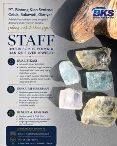 Lowongan Kerja Sebagai Staff Sortir Permata dan QC Silver Jewelry untuk PT. Bintang Kian Sentosa Penempatan di Celuk, Gianyar