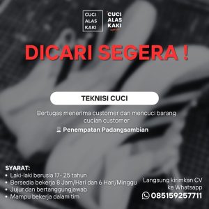 Lowongan Kerja Sebagai Staff Teknisi Cuci untuk Cuci Alas Kaki Penempatan di Denpasar