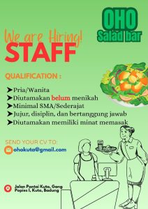 Lowongan Kerja Sebagai Staff untuk OHO Salad Bar Penempatan di Legian, Badung