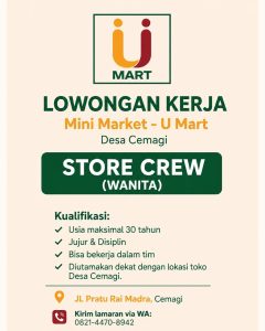 Lowongan Kerja Sebagai Store Crew untuk U MART Penempatan di Cemagi, Badung
