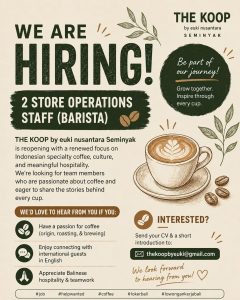 Lowongan Kerja Sebagai Store Operations (BARISTA) untuk THE KOOP by euki Nusantara Penempatan di Seminyak, Badung