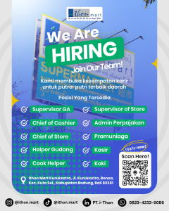Lowongan Kerja Sebagai Supervisor GA, Chief of Store, Helper Gudang, Cook Helper, Dll untuk Ithon Mart Kuruksetra Penempatan di Badung