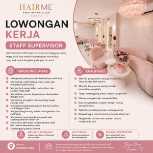 Lowongan Kerja Sebagai Supervisor untuk HairMe Premium Hair Salon Penempatan di Canggu, Badung