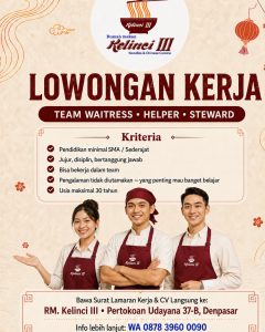 Lowongan Kerja Sebagai Team Waitress, Helper dan Steward untuk Rumah Makan Kelinci III Penempatan di Denpasar
