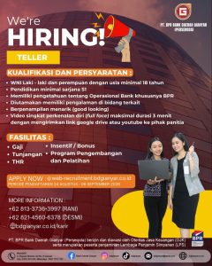 Lowongan Kerja Sebagai Teller untuk PT. BPR Bank Daerah Gianyar (Perseroda) Penempatan di Gianyar