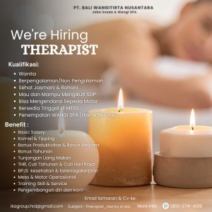 Lowongan Kerja Sebagai Therapist untuk PT. Bali Wangitirta Nusantara Penempatan di Denpasar