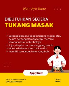 Lowongan Kerja Sebagai Tukang Masak untuk Ulam Ayu Sanur Penempatan di Denpasar