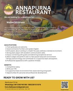 Lowongan Kerja Sebagai Waiter dan Waitress untuk ANAPURNA Restaurant Penempatan di Ubud, Gianyar