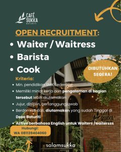 Lowongan Kerja Sebagai Waiter/Waitress, Barista dan Cook untuk Cafe Sukka Penempatan di Baturiti, Tabanan