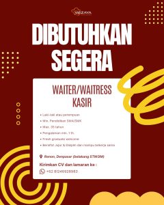 Lowongan Kerja Sebagai Waiter/Waitress, Kasir untuk Mezaya Foodcourt Penempatan di Denpasar