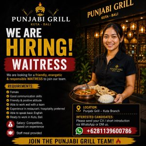 Lowongan Kerja Sebagai Waitress untuk Punjabi Grill Penempatan di Kuta, Badung