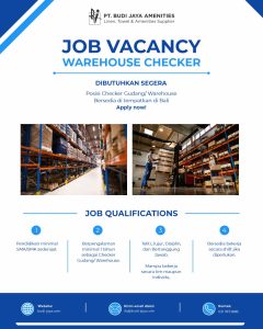 Lowongan Kerja Sebagai Warehouse Checker untuk PT. Budi Jaya Amenities Penempatan di Denpasar