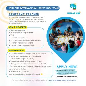 Lowongan Kerja Sebagai Assistant Teacher untuk Umalas Kids Penempatan di Badung