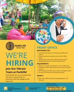 Lowongan Kerja Sebagai Front Office, Waiter dan Waitress, Day Care, Barista, Maintenance & Decoration untuk Park Life Family Hub Penempatan di Badung