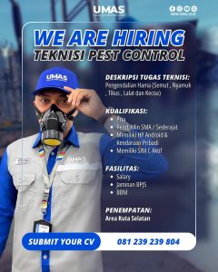 Lowongan Kerja Sebagai Teknisi Pest Control, Teknisi Foging, Supervisor Pest Control untuk Umas Pest Control Penempatan di Bali