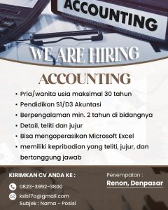 Lowongan Kerja Sebagai Accounting dan Editor untuk Big Tree Production Penempatan di Renon, Denpasar