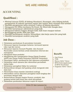 Lowongan Kerja Sebagai Accounting untuk CASA ANNIE Penempatan di Denpasar