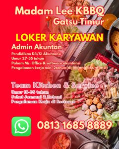 Lowongan Kerja Sebagai Admin Akuntan dan Team Kitchen & Service untuk Madam Lee KBBQ Penempatan di Denpasar