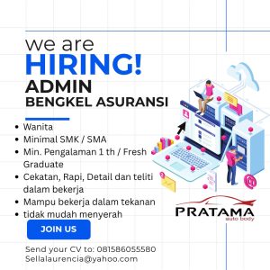 Lowongan Kerja Sebagai Admin Bengkel Asuransi untuk Pratama Auto Body Penempatan di Denpasar