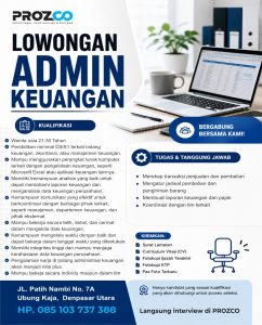 Lowongan Kerja Sebagai Admin Keuangan untuk PROZCO Penempatan di Denpasar
