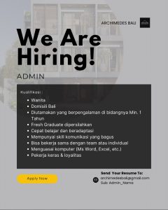 Lowongan Kerja Sebagai Admin untuk ARCHIMEDES BALI Penempatan di Badung