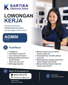 Lowongan Kerja Sebagai Admin untuk Kartika Electronic Store Penempatan di Bali