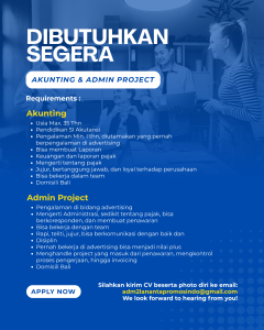 Lowongan Kerja Sebagai Akunting dan Admin Project untuk Ananta Promosindo Penempatan di Denpasar
