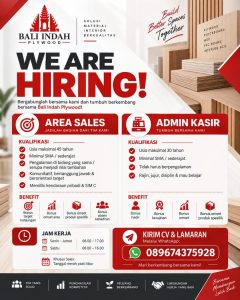 Lowongan Kerja Sebagai Area Sales dan Admin Kasir untuk Bali Indah Plywood Penempatan di Denpasar