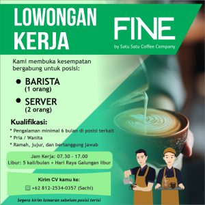 Lowongan Kerja Sebagai Barista, Server untuk Fine Coffee Penempatan di Badung 
