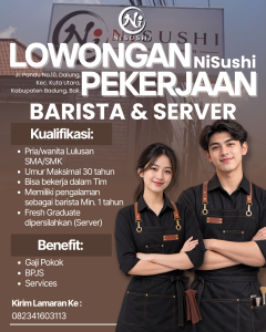 Lowongan Kerja Sebagai Barista, Server untuk NISUSHI Penempatan di Dalung, Badung