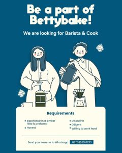 Lowongan Kerja Sebagai Barista dan Cook untuk BettyBake Penempatan di Denpasar