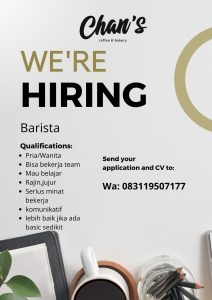 Lowongan Kerja Sebagai Barista untuk Chan's Coffee & Eatery Penempatan di Denpasar
