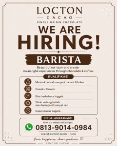 Lowongan Kerja Sebagai Barista untuk Locton Cacao Penempatan di Badung