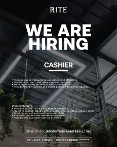 Lowongan Kerja Sebagai Cashier, Barista, Hostess, Coworking Admin, Coworking Attendant untuk RITE Bali Penempatan di Badung
