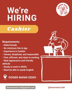 Lowongan Kerja Sebagai Cashier & Kitchen Crew untuk Doner Mann Kebab Penempatan di Seseh, Badung