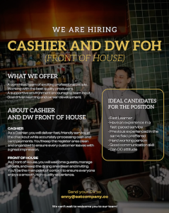 Lowongan Kerja Sebagai Cashier dan DW FOH untuk Eat Company Penempatan di Bali