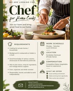Lowongan Kerja Sebagai Chef untuk Home Cooks Penempatan di Seminyak, Badung