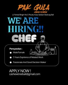 Lowongan Kerja Sebagai Chef untuk Pak Gula Asian Fusion Penempatan di Badung